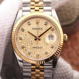 Shop Rolex Datejust 36 Diamonds 18K Gold Dial Two Tone Steel Strap Watch for Men - M126233-0033 in USA