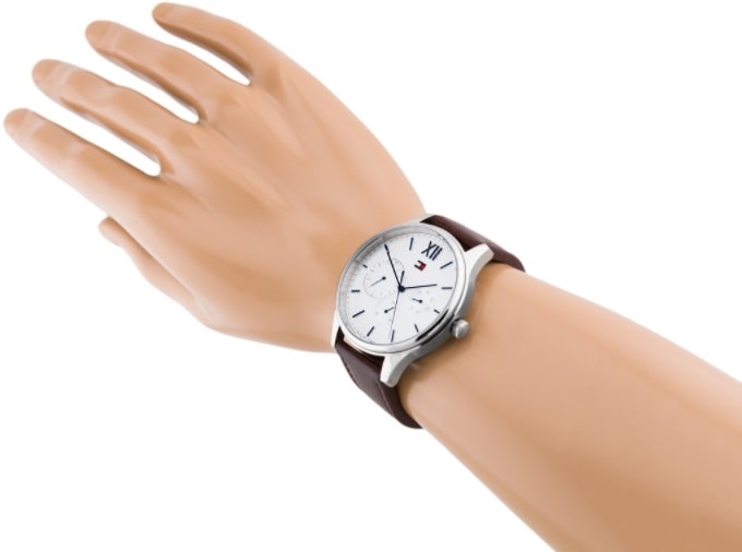 Shop Tommy Hilfiger Damon Quartz White Dial Brown Leather Strap Watch for Men - 1791418 in USA