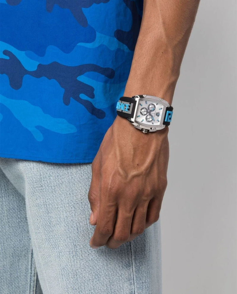 Versace Dominus Chronograph Silver Dial Black Rubber Strap Watch For Men - VE6H00123 Buy Now By Versace