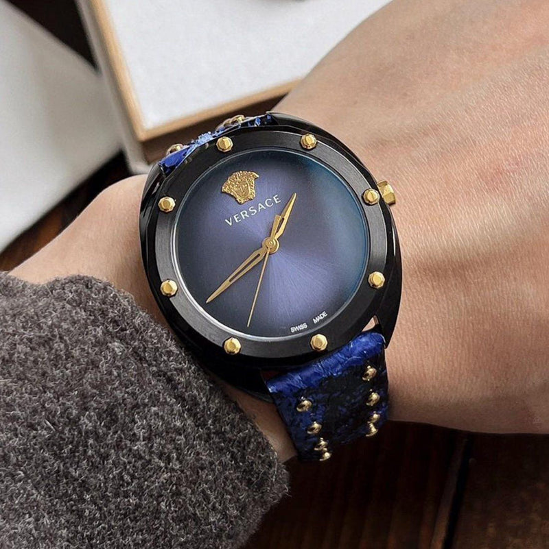 Versace Shadov Quartz Black Dial Blue Leather Strap Watch for Men - VEBM00418 Buy Now By Versace