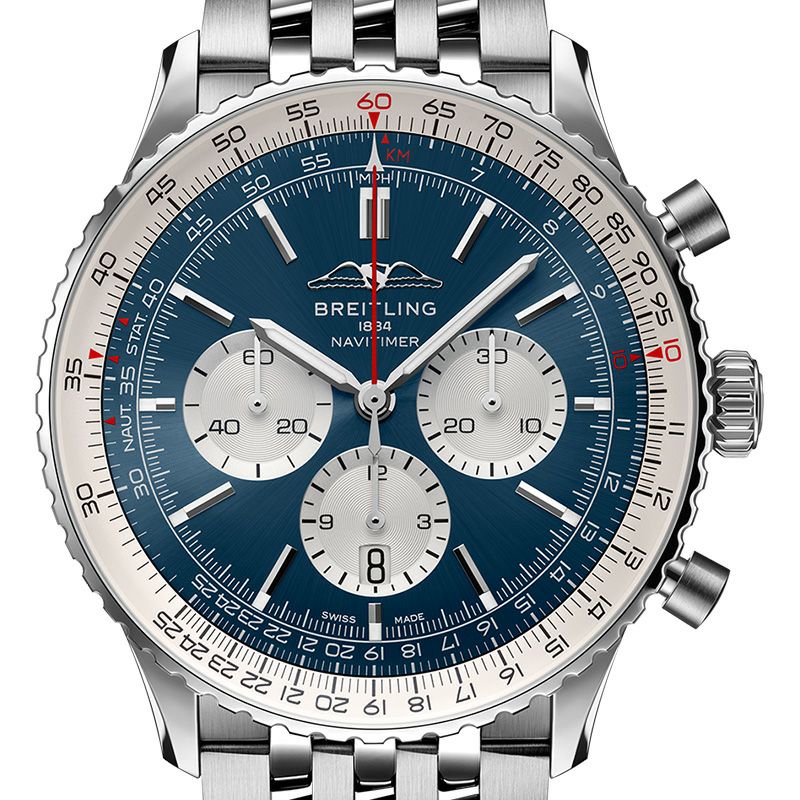Shop Breitling Navitimer B01 Chronograph 46 Blue Dial Silver Steel Strap Watch for Men - AB0137211C1A1 in USA