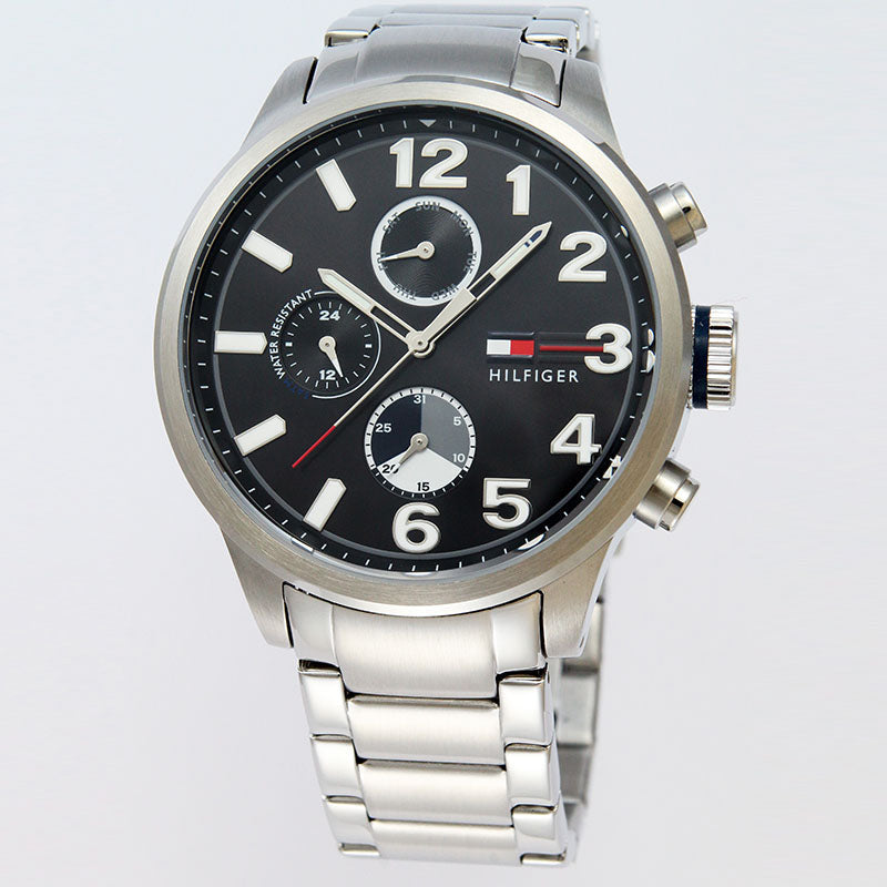 Shop Tommy Hilfiger Jackson Quartz Black Dial Silver Steel Strap Watch for Men - 1791243 in USA