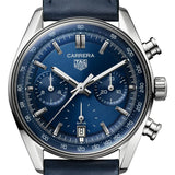 Tag Heuer Carrera Chronograph Blue Dial Blue Leather Strap Watch for Men - CBS2212.FC6535 Buy Now By Tag Heuer