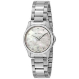 Shop Gucci G Timeless Diamonds Mother of Pearl Dial Silver Steel Strap Watch For Women - YA126542 in USA