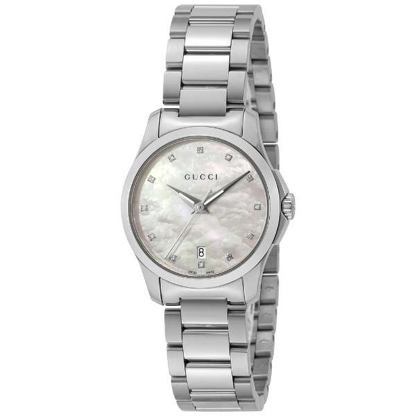 Shop Gucci G Timeless Diamonds Mother of Pearl Dial Silver Steel Strap Watch For Women - YA126542 in USA