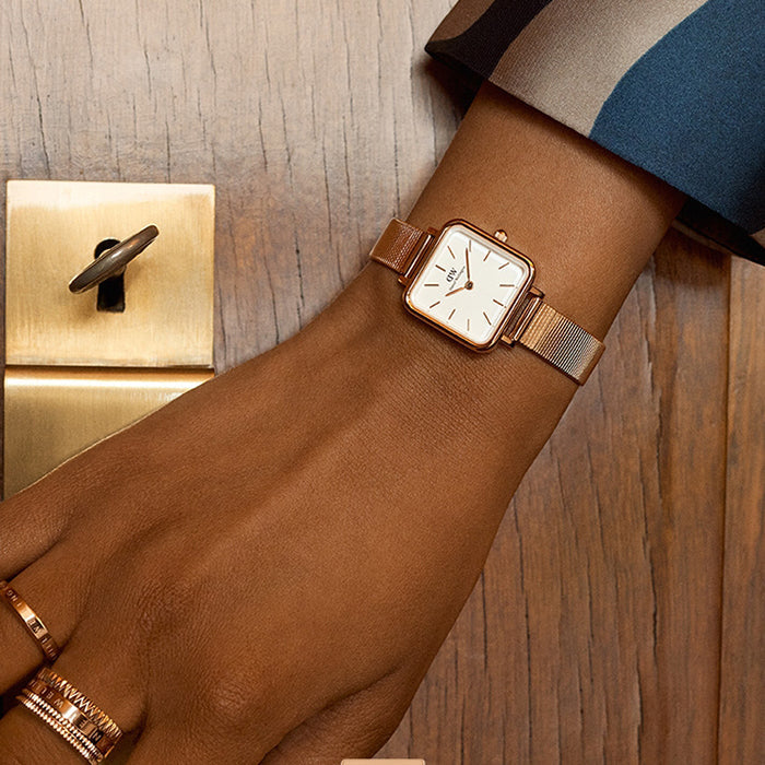 Daniel Wellington Quadro Studio White Dial Rose Gold Mesh Strap Watch For Women - DW00100517 Buy Now By Daniel Wellington