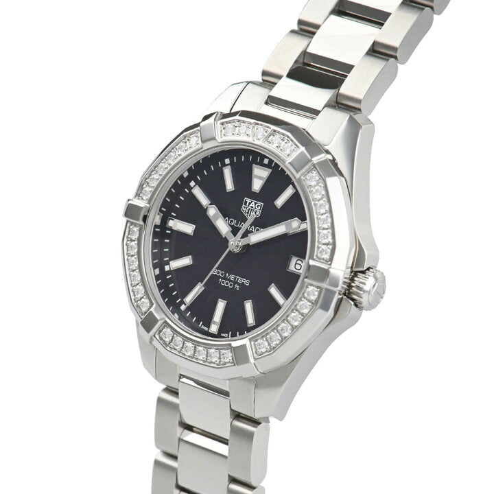 Shop Tag Heuer Aquaracer Quartz Diamonds Black Dial Silver Steel Strap Watch for Women - WAY131P.BA0748 in USA