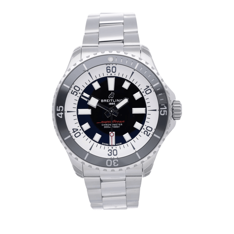 Breitling Superocean Automatic 44mm Black Dial Silver Steel Strap Watch for for Men - A17376211B1A1