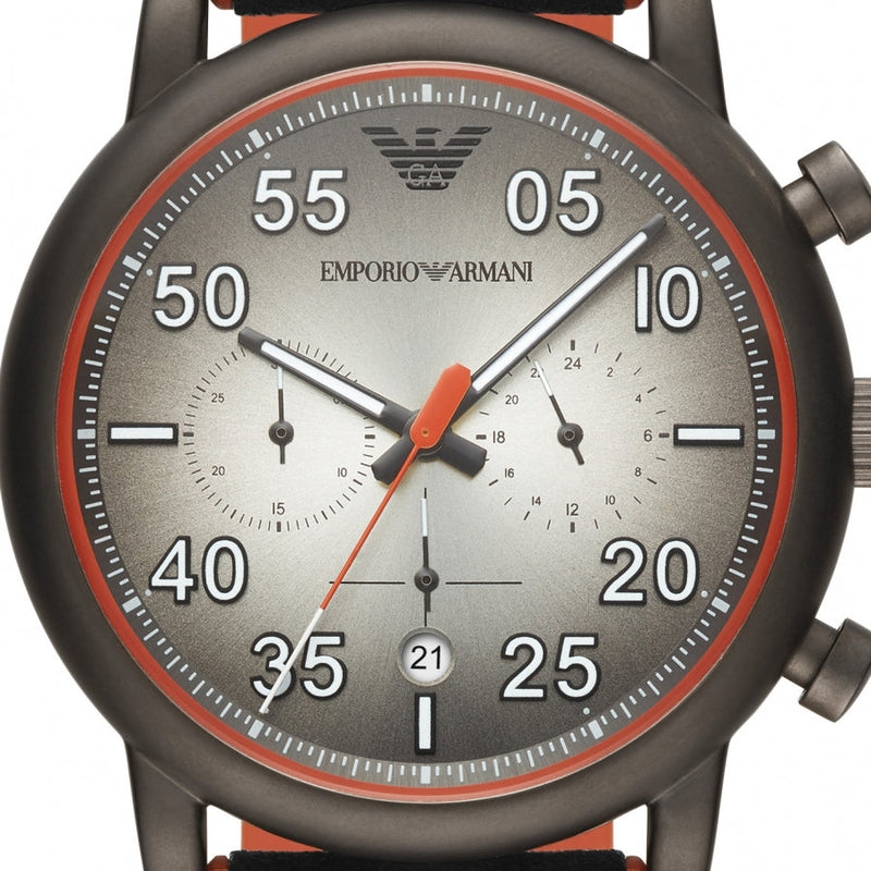 Emporio Armani Chronograph Quartz Grey Dial Black Leather Strap Watch For Men - AR11174 Buy Now By Emporio Armani