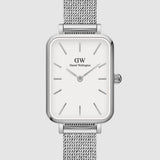 Daniel Wellington Quadro Sterling White Dial Silver Mesh Strap Watch For Women - DW00100438