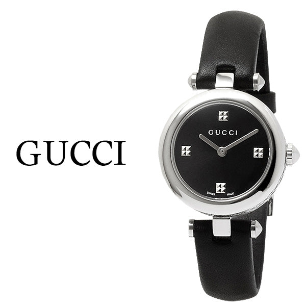 Shop Gucci Diamantissima Quartz Diamonds Black Dial Black Leather Strap Watch for Women - YA141506 in USA