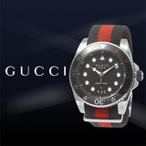 Shop Gucci Dive Black Dial Red & Blue Nylon Strap Watch For Men - YA136210 in USA