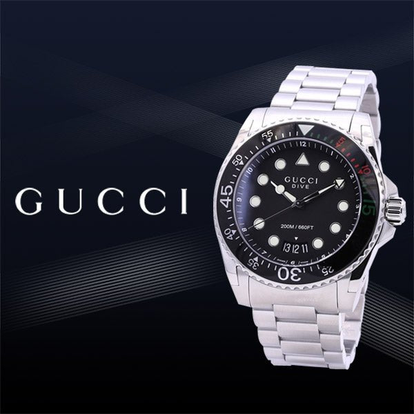 Shop Gucci Dive Analog Black Dial Silver Steel Strap Watch For Men - YA136208 in USA