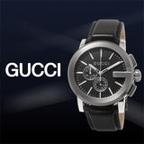 Shop Gucci G Chrono Black Dial Black Leather Strap Watch For Men - YA101205 in USA