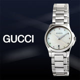 Shop Gucci G Timeless Diamonds Mother of Pearl Dial Silver Steel Strap Watch For Women - YA126542 in USA