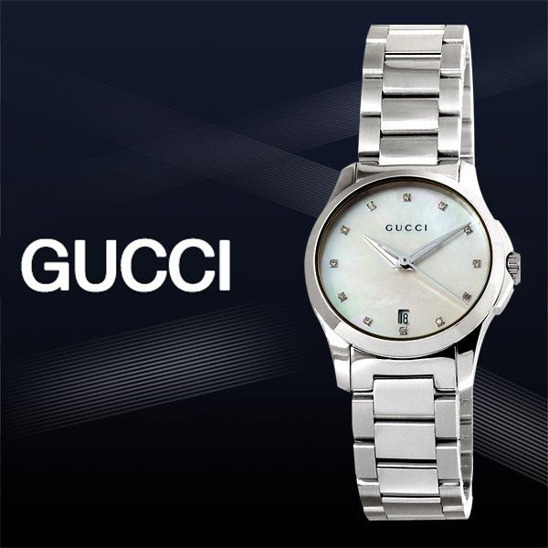 Shop Gucci G Timeless Diamonds Mother of Pearl Dial Silver Steel Strap Watch For Women - YA126542 in USA