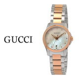 Shop Gucci G Timeless Diamonds Mother of Pearl Dial Two Tone Steel Strap Watch For Women - YA126544 in USA