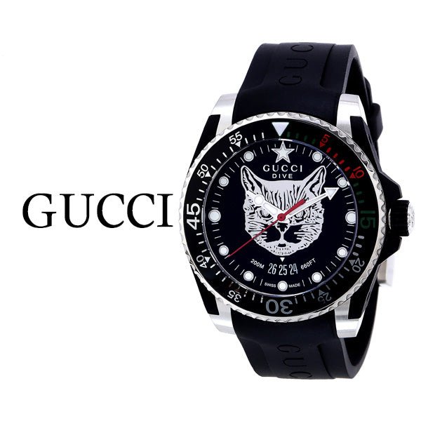 Shop Gucci Dive Feline Black Dial Black Rubber Strap Watch For Men - YA136320 in USA