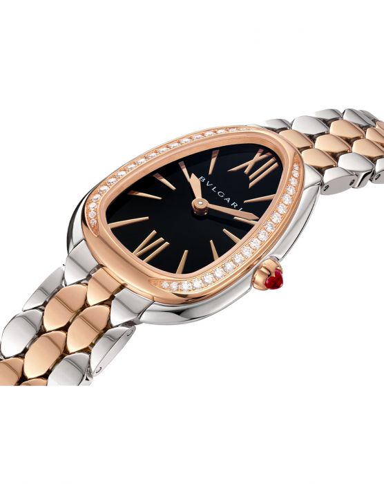 Bvlgari Serpenti Seduttori Diamonds Black Dial Two Tone Steel Strap Watch for Women - SERPENTI103450