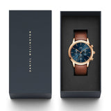 Daniel Wellington Iconic Chronograph Blue Dial Brown Leather Strap Watch For Men - DW00100639