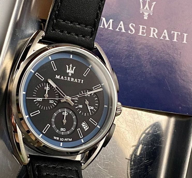 Maserati Trimarano Chronograph Black Dial Black Leather Strap Watch For Men - R8871632001 Buy Now By Maserati