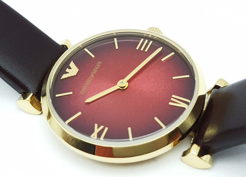 Emporio Armani Gianni T Bar Burgundy Dial Burgundy Leather Strap Watch For Women - AR1757 Buy Now By Emporio Armani