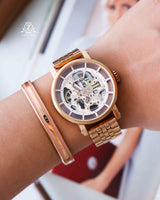 Fossil Boyfriend Automatic Skeleton Rose Gold Dial Rose Gold Steel Strap Watch for Women - ME3065 Buy Now By Fossil