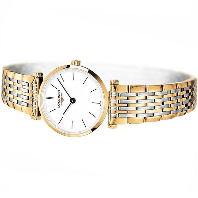 Shop Longines La Grande Classique White Dial Two Tone Mesh Bracelet Watch for Women - L4.209.2.12.7 in USA