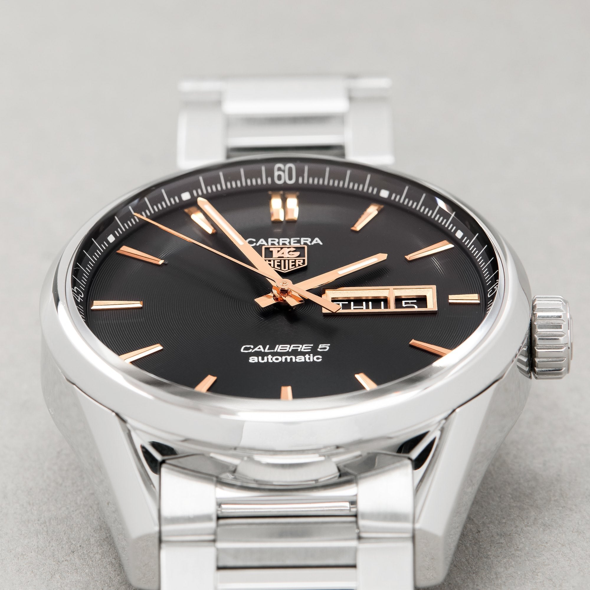 Tag Heuer Carrera Calibre 5 Automatic Black Dial Silver Steel Strap Watch for Men - WAR201C.BA0723