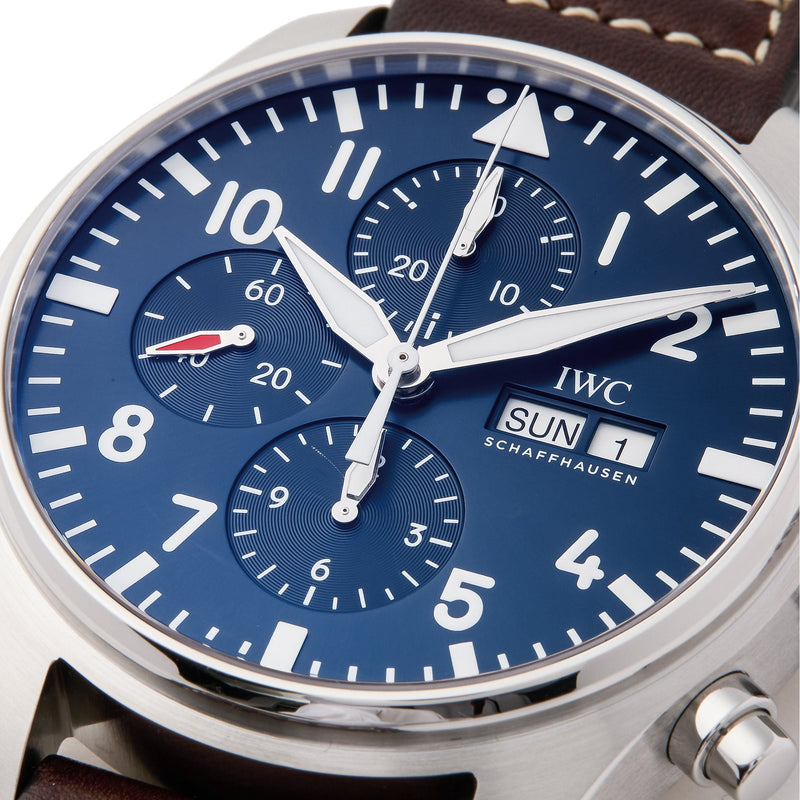 Shop IWC Pilot’s Watch Chronograph Edition “Le Petit Prince” Blue Dial Brown Leather Strap Watch for Men - IW377714 in USA