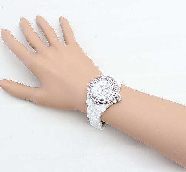 Shop Chanel J12 Sapphire Bezel Ceramic White Dial White Steel Strap Watch for Women - J12 H2010 in USA