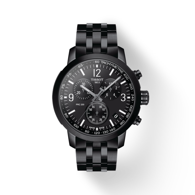 Tissot PRC 200 Chronograph Black Dial Black Steel Strap Watch For Men - T114.417.33.057.00