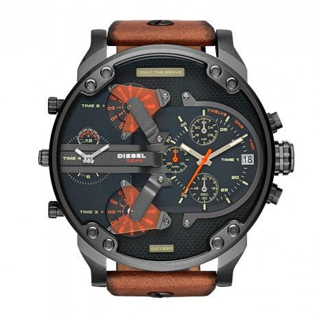 Diesel Mr Daddy 2.0 Black Dial Brown Leather Strap Watch For Men - DZ7332
