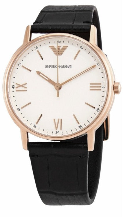 Emporio Armani Kappa Quartz White Dial Black Leather Strap Watch For Men - AR80015 Buy Now By Emporio Armani