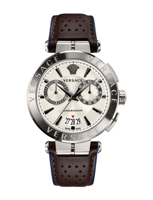 Versace Aion Chronograph White Dial Brown Leather Strap Watch for Men - VBR010017 Buy Now By Versace