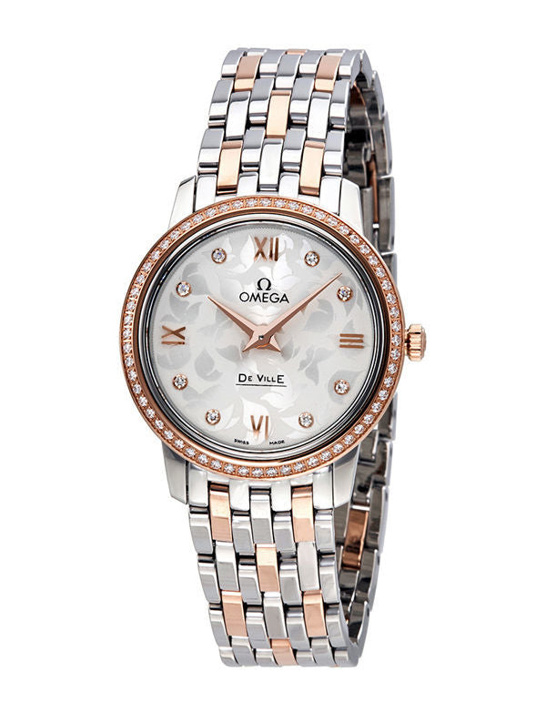 Shop Omega De Ville Prestige Quartz Diamonds Silver Dial Two Tone Steel Strap Watch for Women - 424.25.27.60.52.001 in USA