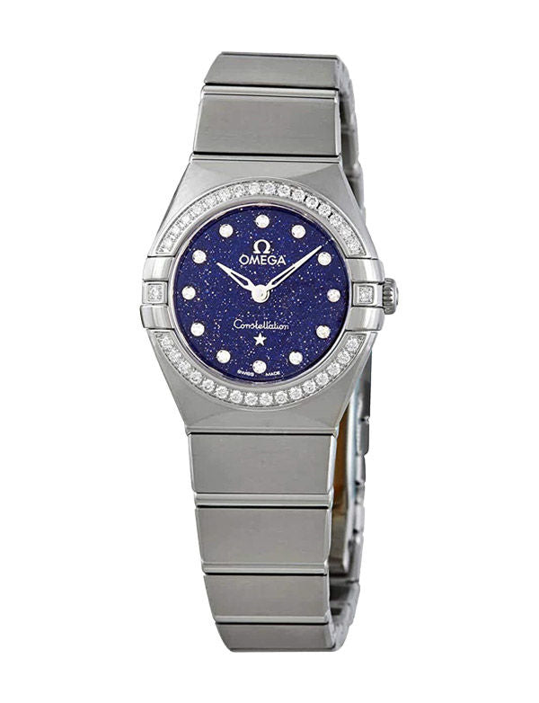 Shop Omega Constellation Manhattan Quartz Diamonds Blue Dial Silver Steel Strap Watch for Women - 131.15.25.60.53.001 in USA