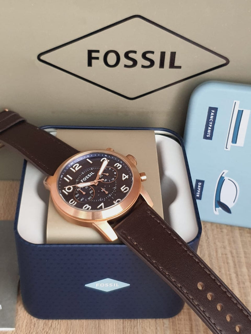 Shop Fossil Pilot 54 Chronograph Blue Dial Brown Leather Strap Watch for Men - FS5204 in USA
