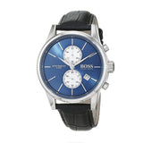 Hugo Boss Jet Chronograph Blue Dial Black Leather Strap Watch for Men - 1513283