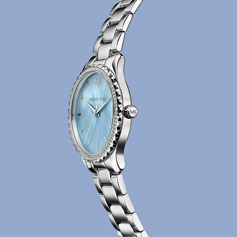 Michael Kors Layton Chronograph Mother of Pearl Blue Dial Silver Steel Strap Watch For Women - MK6847 Buy Now By Michael Kors