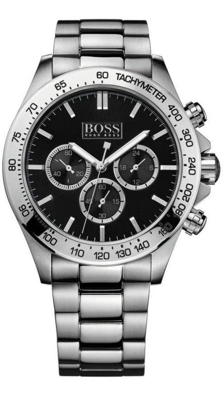 Hugo Boss Ikon Chronograph Black Dial Silver Steel Strap Watch for Men - 1512965