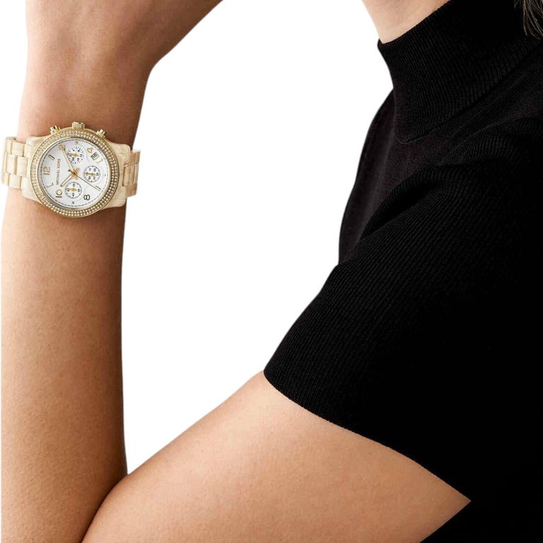 Michael Kors Runway Pavé Chronograph White Dial White Acetate Strap Watch for Women - MK7476 Buy Now By Michael Kors