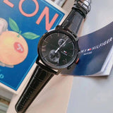 Tommy Hilfiger Aden Chronograph Black Dial Black Leather Strap Watch for Men - 1791310 Buy Now By Tommy Hilfiger