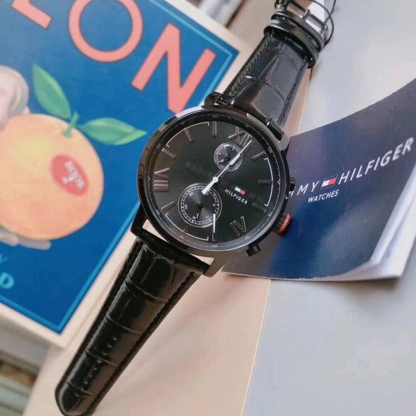 Tommy Hilfiger Aden Chronograph Black Dial Black Leather Strap Watch for Men - 1791310 Buy Now By Tommy Hilfiger