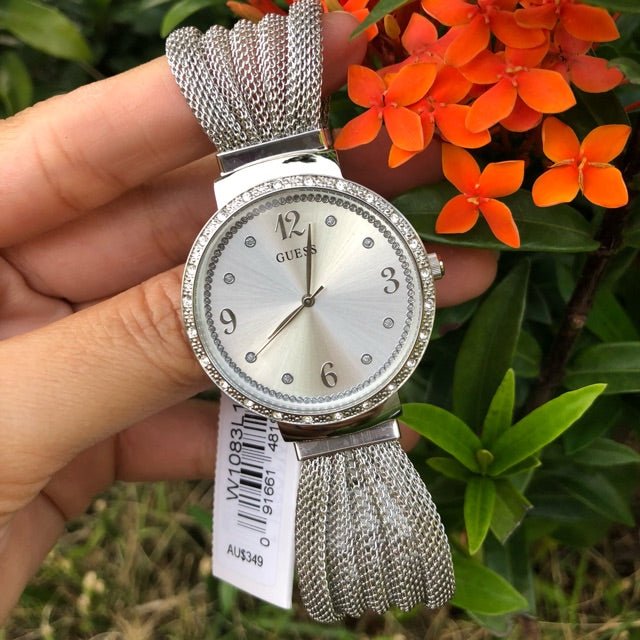 Guess Chiffon Silver Dial Silver Mesh Bracelet Watch For Women - W1083L1 Buy Now By Guess