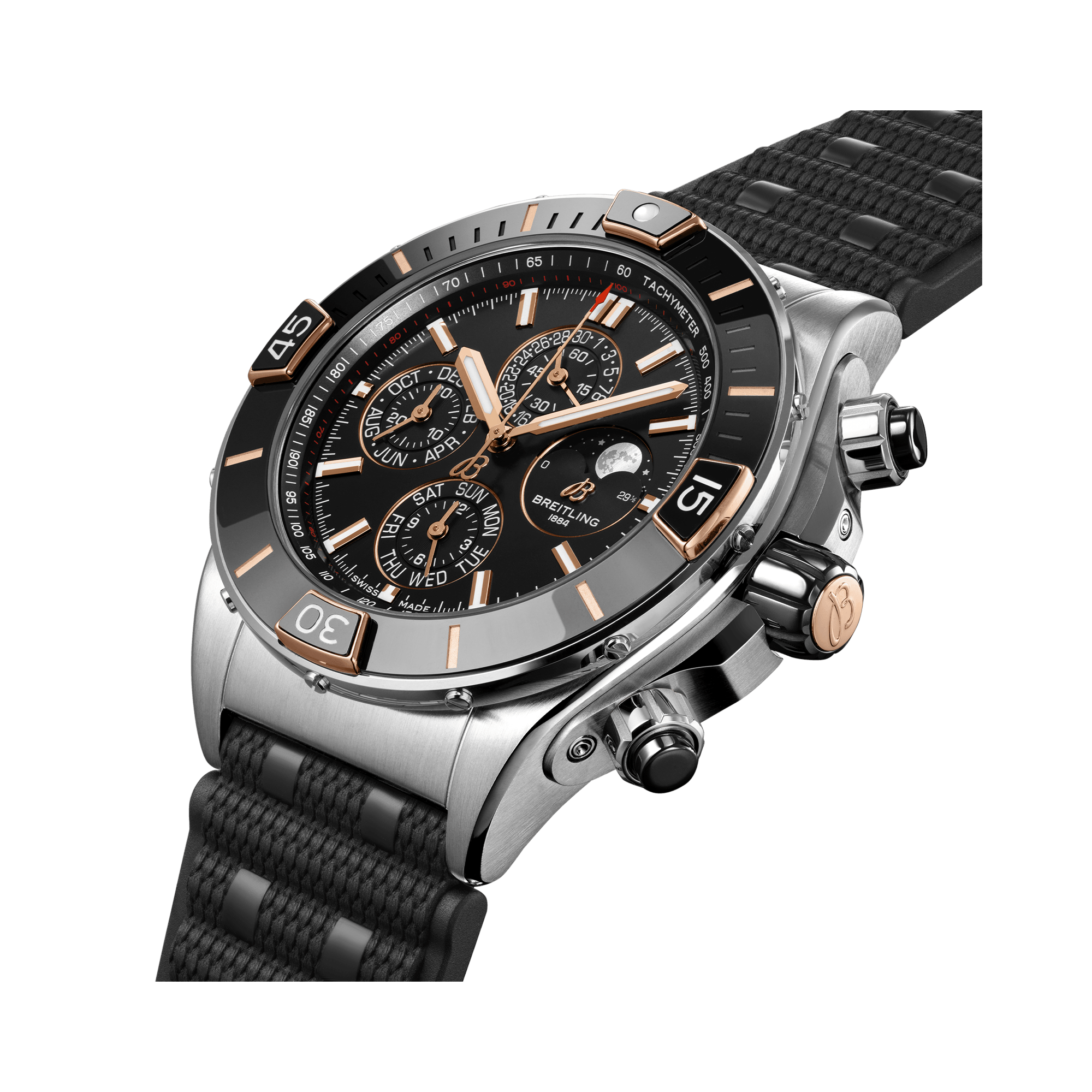 Breitling Super Chronomat 44 Four Year Calendar Black Dial Black Rubber Strap Watch for Men - I19320251B1S1