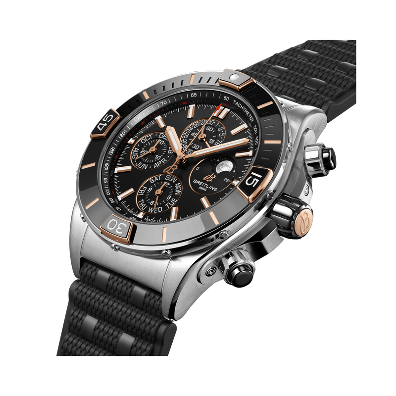 Breitling Super Chronomat 44 Four Year Calendar Black Dial Black Rubber Strap Watch for Men - I19320251B1S1