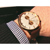 Emporio Armani Gianni Classic Chronograph White Dial Brown Leather Strap Watch For Men - AR0398 Buy Now By Emporio Armani
