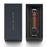 Daniel Wellington Petite Sterling Black Dial Brown Leather Strap Watch For Women - DW00100178