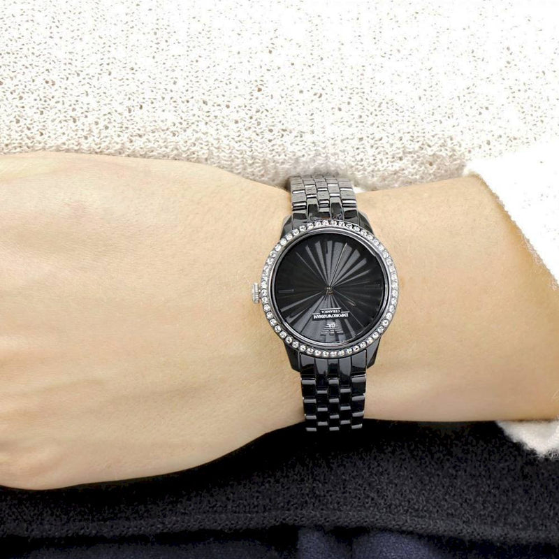 Emporio Armani Ceramica Crystals Black Dial Black Ceramic Strap Watch For Women - AR1478 Buy Now By Emporio Armani